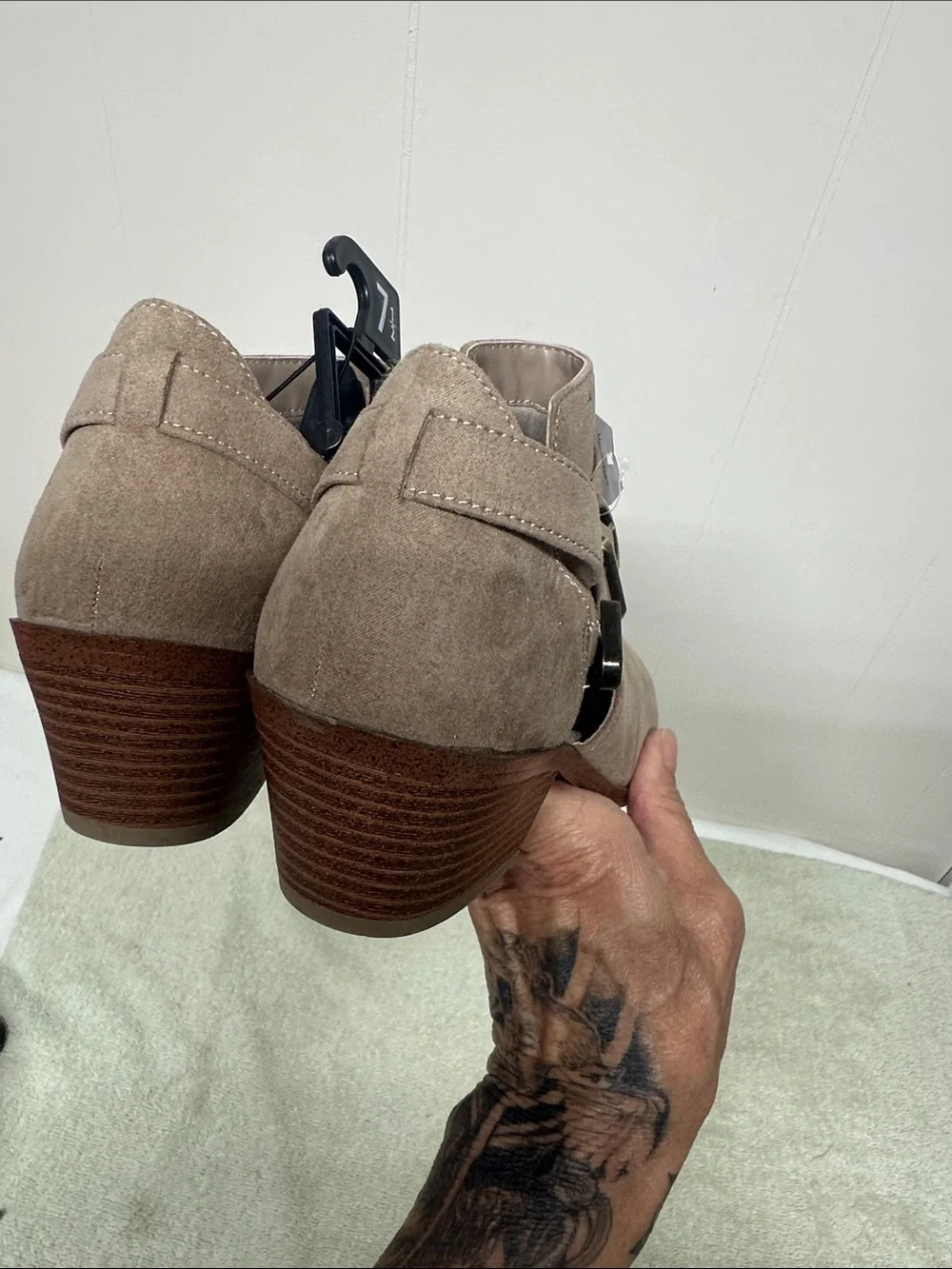 Time and Tru Taupe Suede like Ankle Booties with Side Buckle
